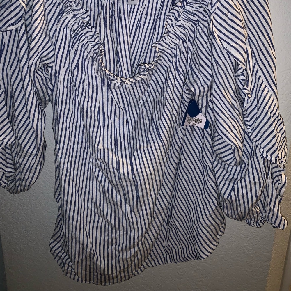 STRIPED BABYDOLL RUFFLE TOP - Picture 2 of 2